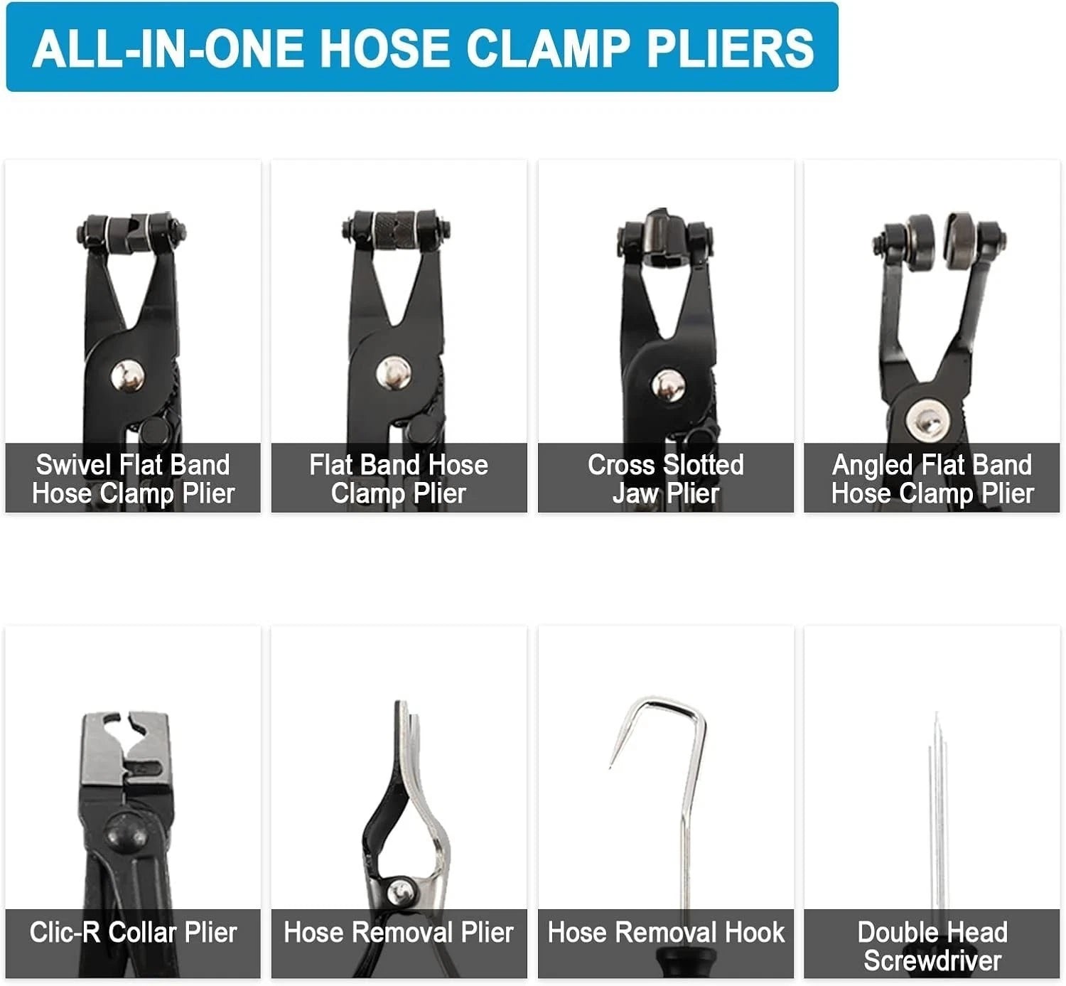 10Pc Hose Clamp Clip Remover Pliers Wire Long Reach Kit Fuel Oil Water Hose Tool