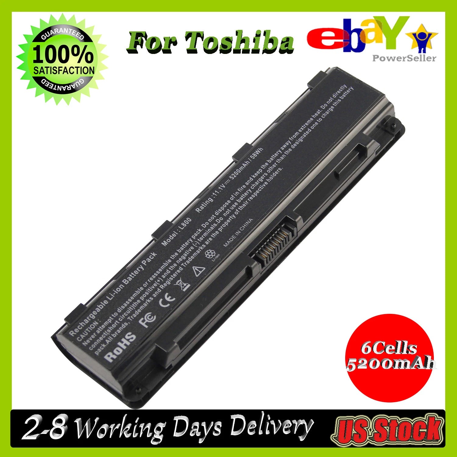 PA5024U-1BRS Battery For Toshiba Satellite C850 PABAS260 PA5026U-1BRS 5200mAh