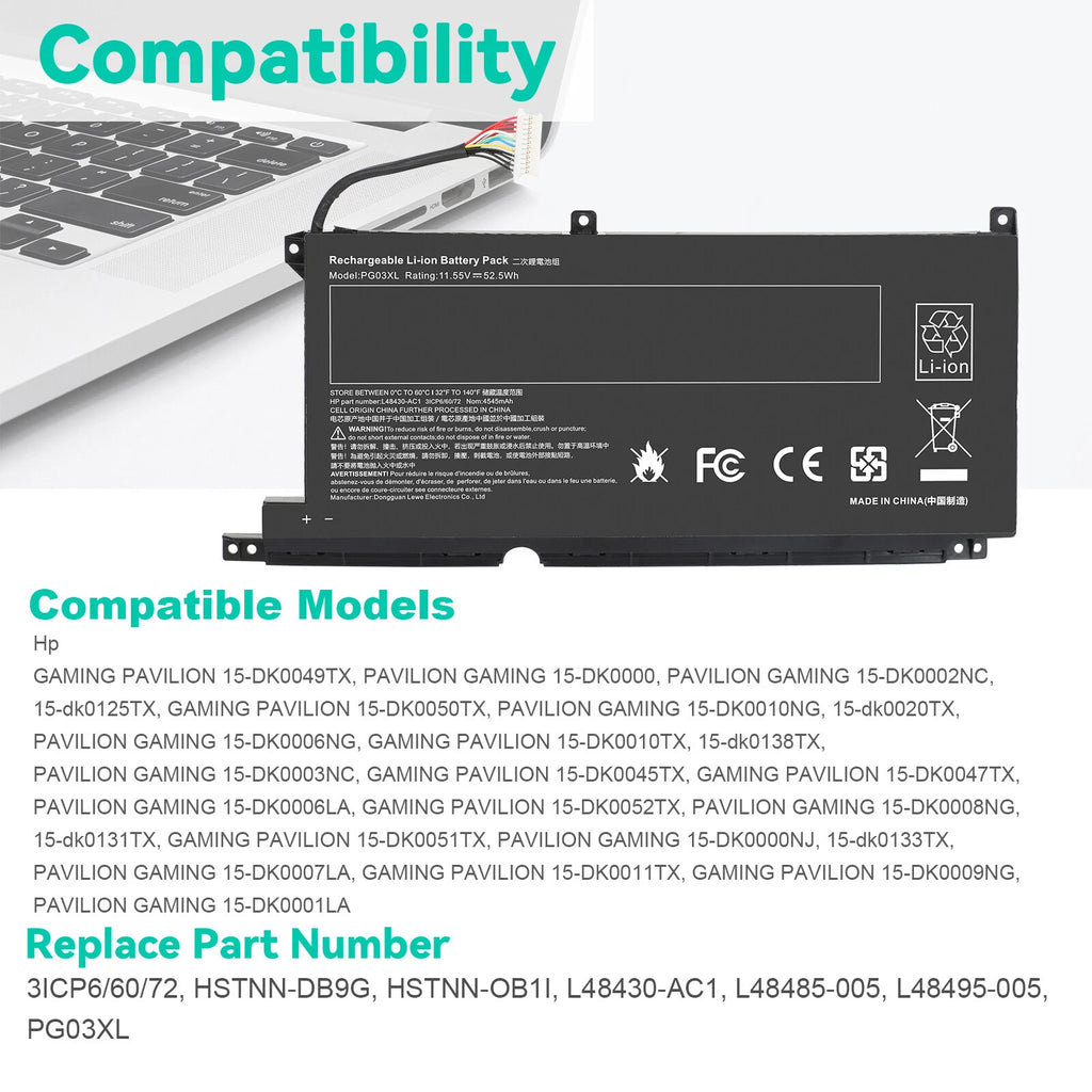 New Laptop PG03XL Battery for HP Pavilion Gaming 15-DK L48430-AC1 L48495-005