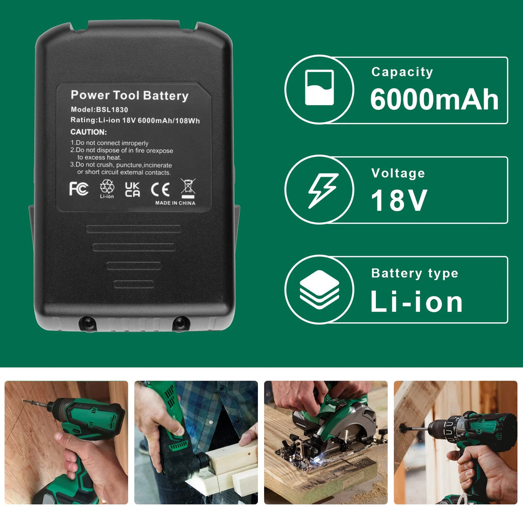 6.0Ah Battery For Hitachi 18V BSL1815X BSL1815X BSL1815S 330139 330557 / Charger