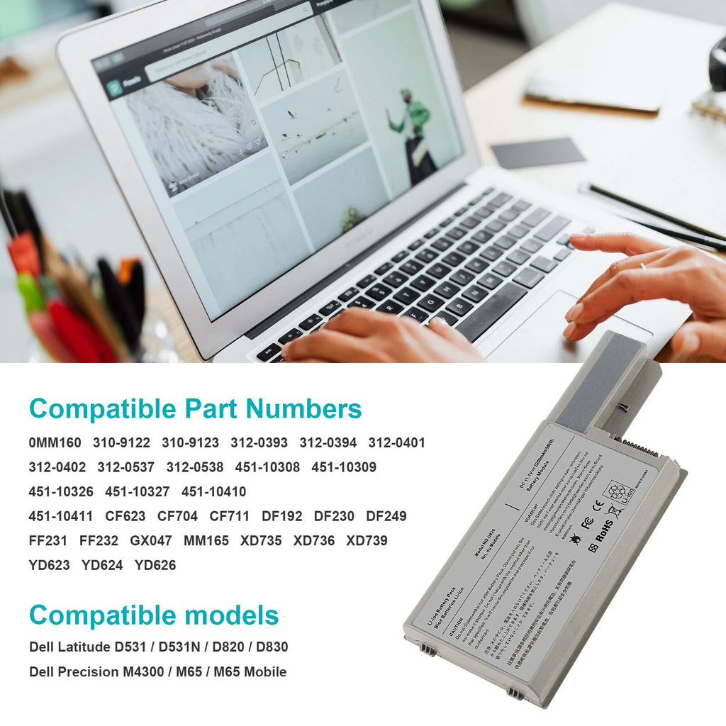 Battery for Dell Latitude D531 D531N D820 D830 M65 M4300 Type CF623 CF711 DF192