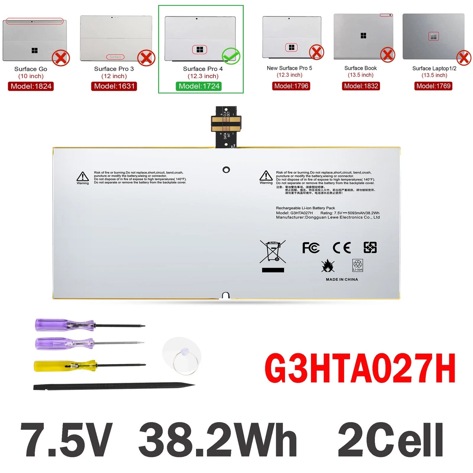 ?DYNR01 G3HTA027H Battery For Microsoft Surface Pro 4 1724 12.3"Tablet G3HTA026H