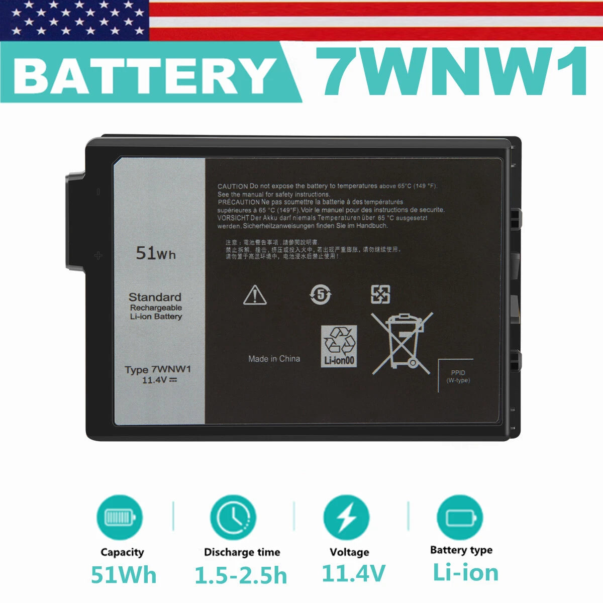 ?7WNW1 Battery For Dell Latitude 5420 5424 7424 Rugged Extreme GK3D3 DMF8C 51Wh