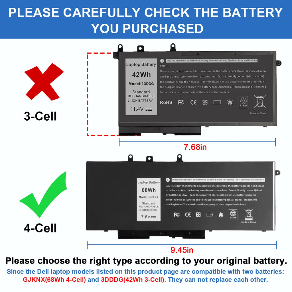 LOT GJKNX Battery for Dell Latitude 5480 5580 5490 5590 Series 451-BBZG 68Wh US