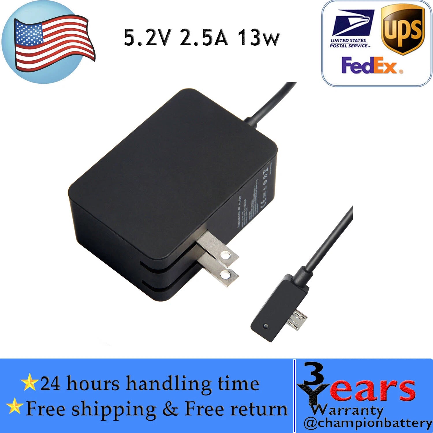 For Microsoft Surface 3 Charger 5.2V 2.5A 13W Power Supply AC Adapter Model 1623