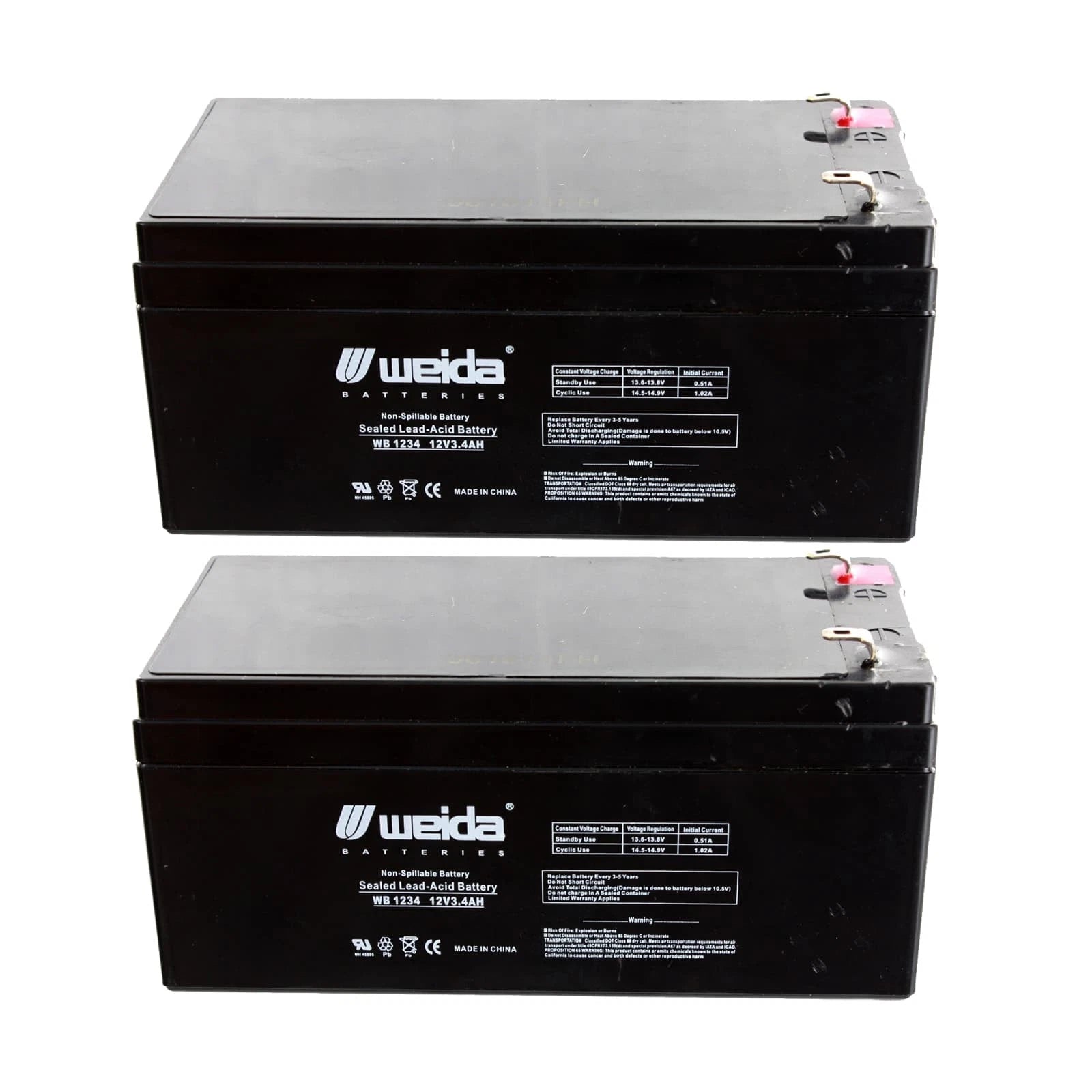 NEW 2pc 12V 3.4Ah SLA Battery WB1234 For UB1234, D5740, NP3.4-12