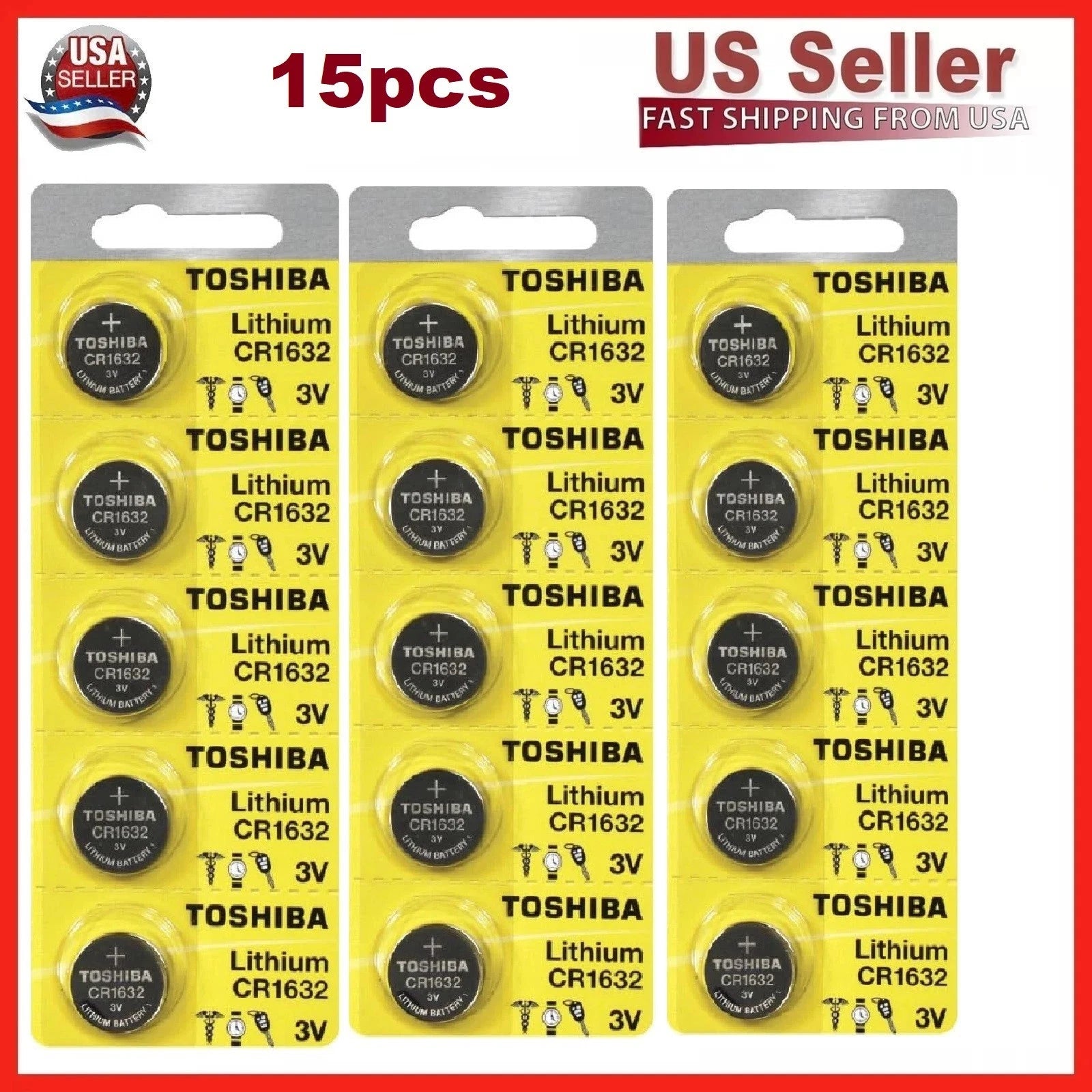 15 x New Original Toshiba CR1632 3V Lithium Coin Cell Battery (15 Batteries)
