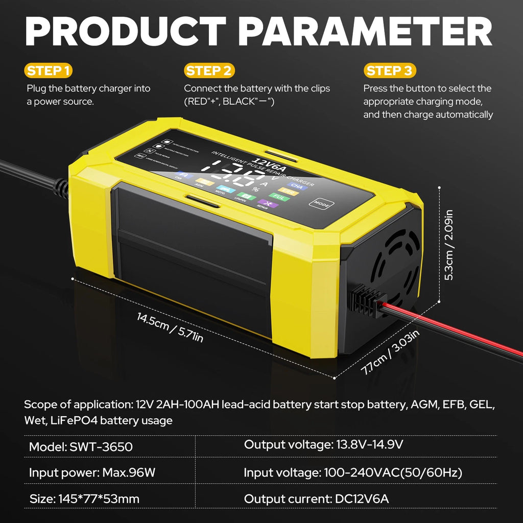 12V Smart Car Battery Charger LiFePo4 Pulse Repair Trickle Automatic GEL AGM US