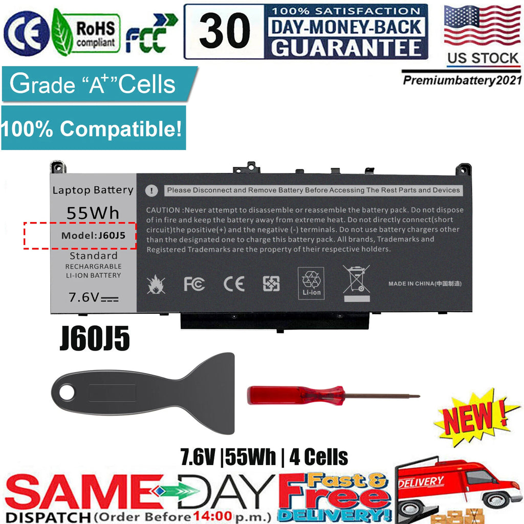 Battery for DELL Latitude E7270, Latitude E7470 P/N J60J5, MC34Y, R1V85,242WD