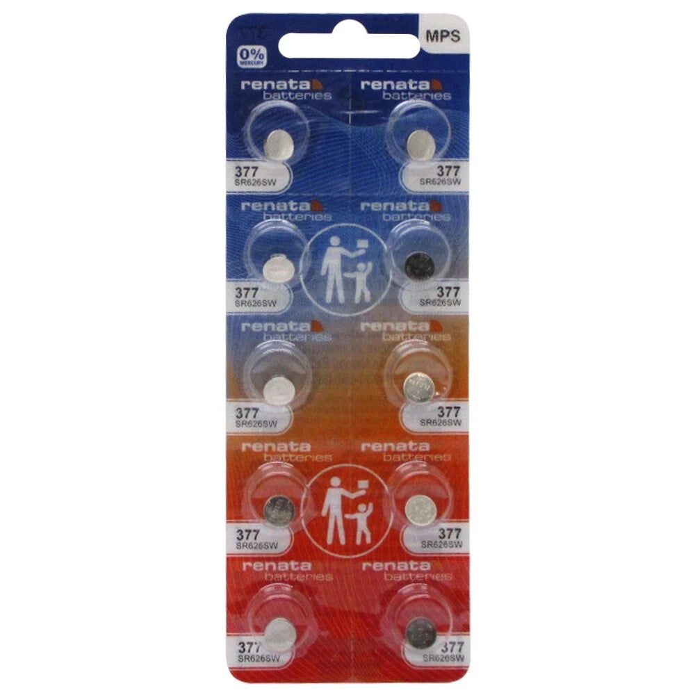 377 Renata SR626SW 0% MERCURY Batteries x 10