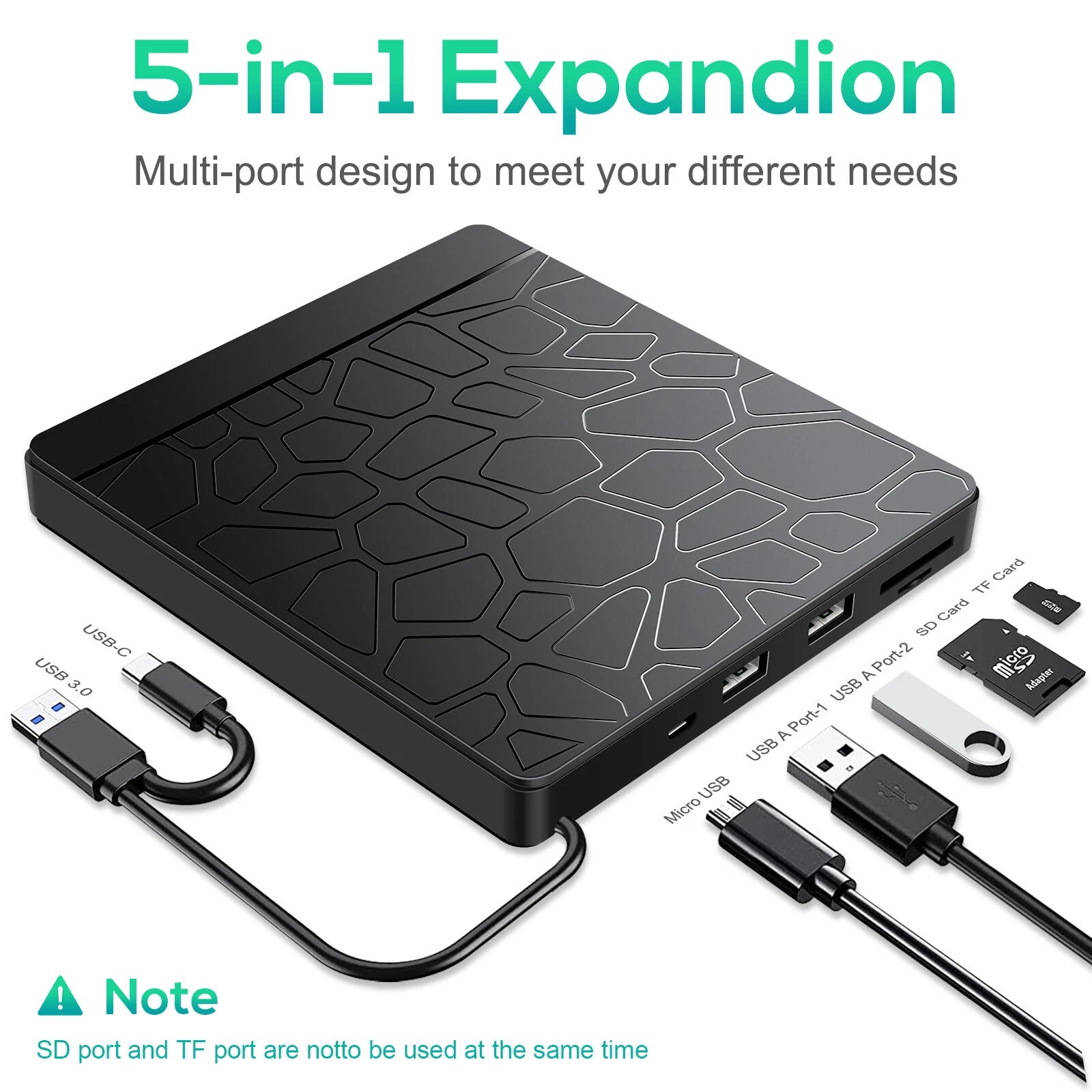 5 in 1 External CD DVD Drive USB 3.0 Writer Player Burner Reader for Laptop Mac