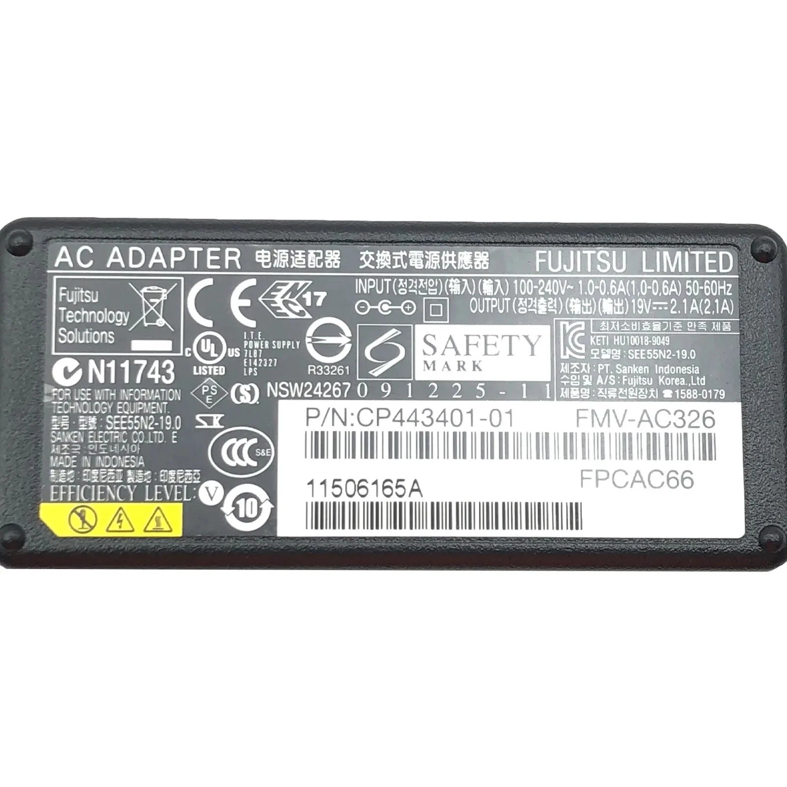 NEW Genuine Fujitsu 40W AC Adapter SEE55N2-19.0 19V 2.1A 5.5x2.5mm Tip w/Cord