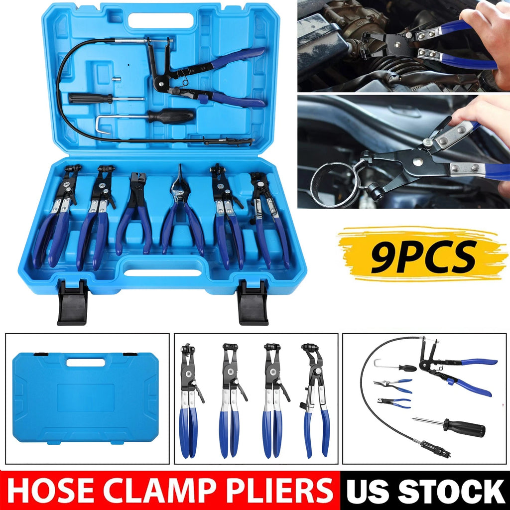 9Pcs Flexible Hose Clamp Pliers Wire Long Reach Fuel Oil Water Hose Remover Tool