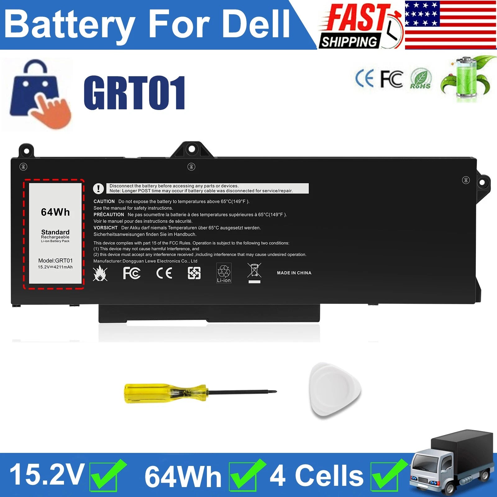 LOT GRT01 Battery For Dell Latitude 5421 5431 5521 5531 Precision 3470 3561 3571
