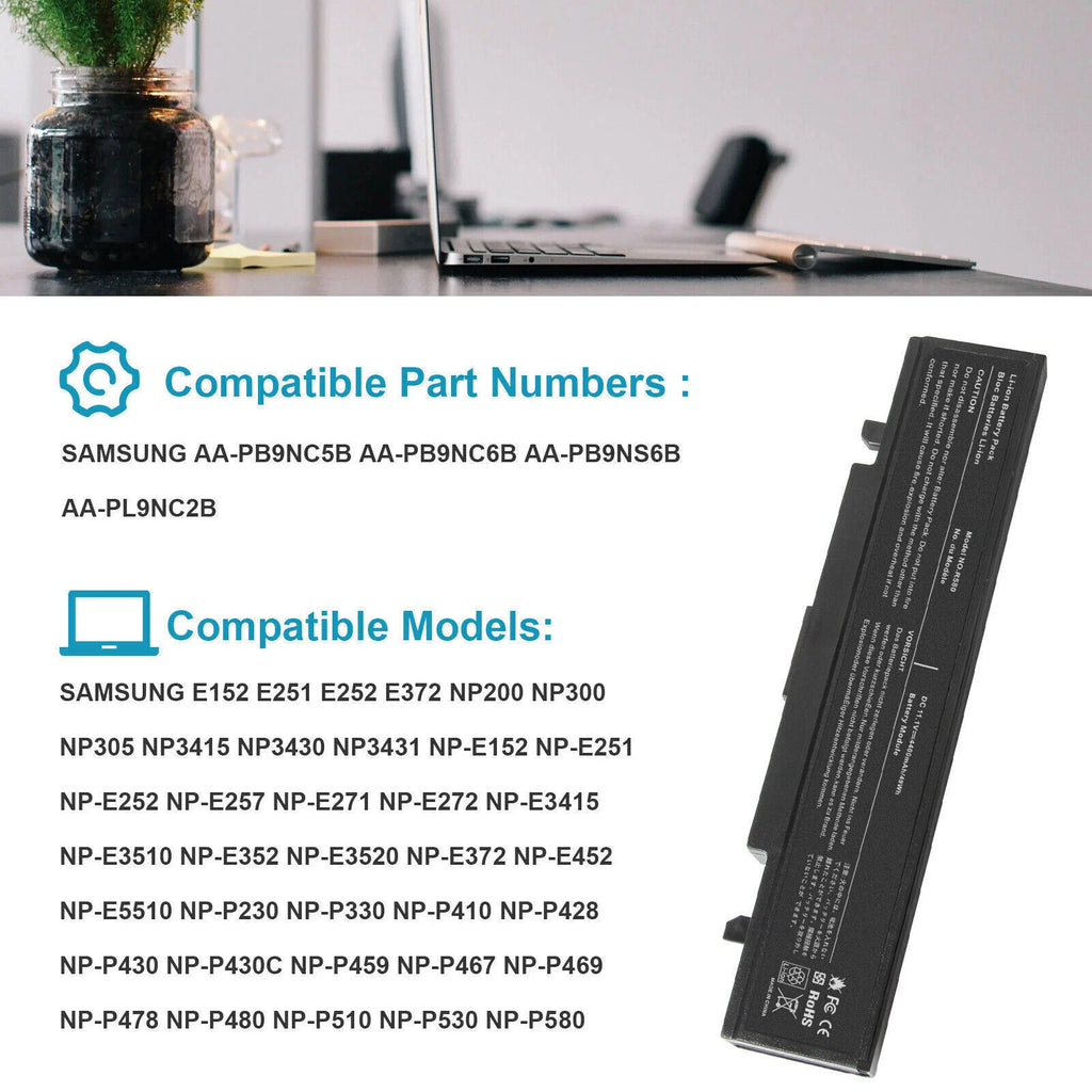R580 Laptop Battery for Samsung 6Cell AA-PB9NC6B AA-PB9NS6B R428 R780 R730 Q318