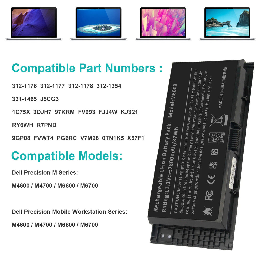 Battery For Dell Precision M4600 M4700 M4800 M6600 M6800 M50 FV993 1C75X JHYP2