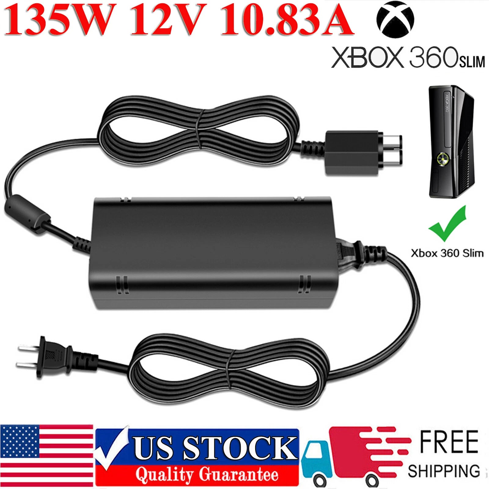 135W AC Adapter Brick Charger For Microsoft XBOX 360 Slim Power Supply Cord NEW
