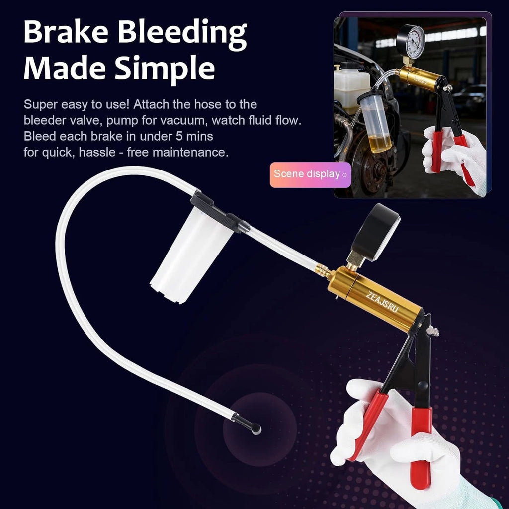 Hand Held Brake Fluid Tester Brake Bleeding Kit Auto Bleeder Vacuum Pump +Box