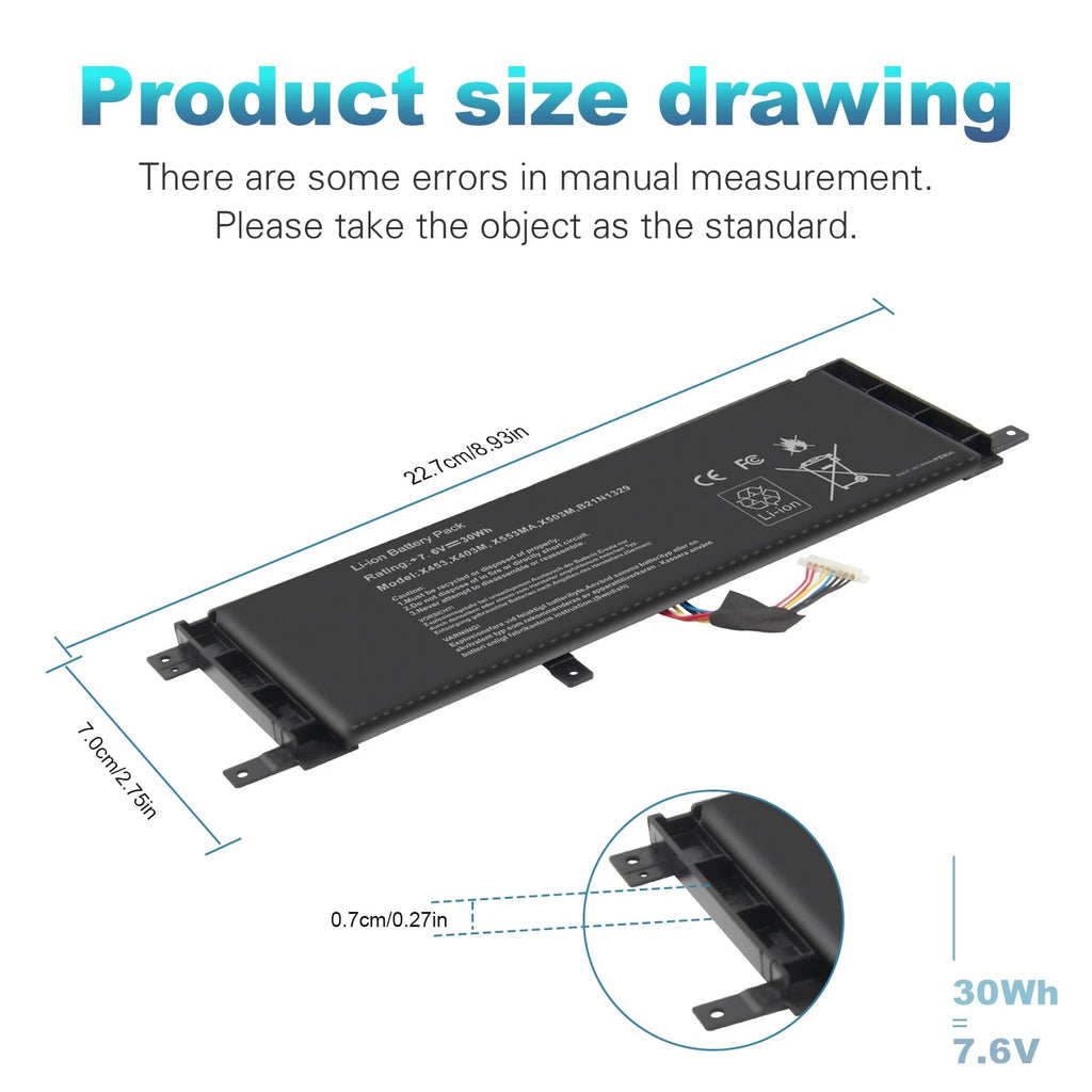 Replacement X453 B21N1329 Battery For Asus BAT-ASX453 X553 X553M X553MA X453MA