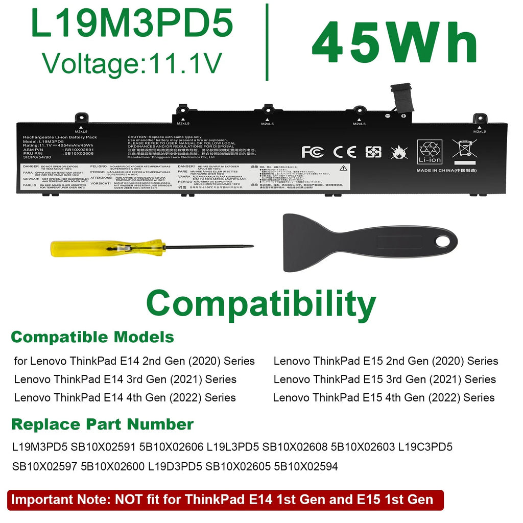Battery L19C3PD5 L19D3PD5 L19M3PD5 For Lenovo ThinkPad E14 E15 2nd Gen 2020 45Wh