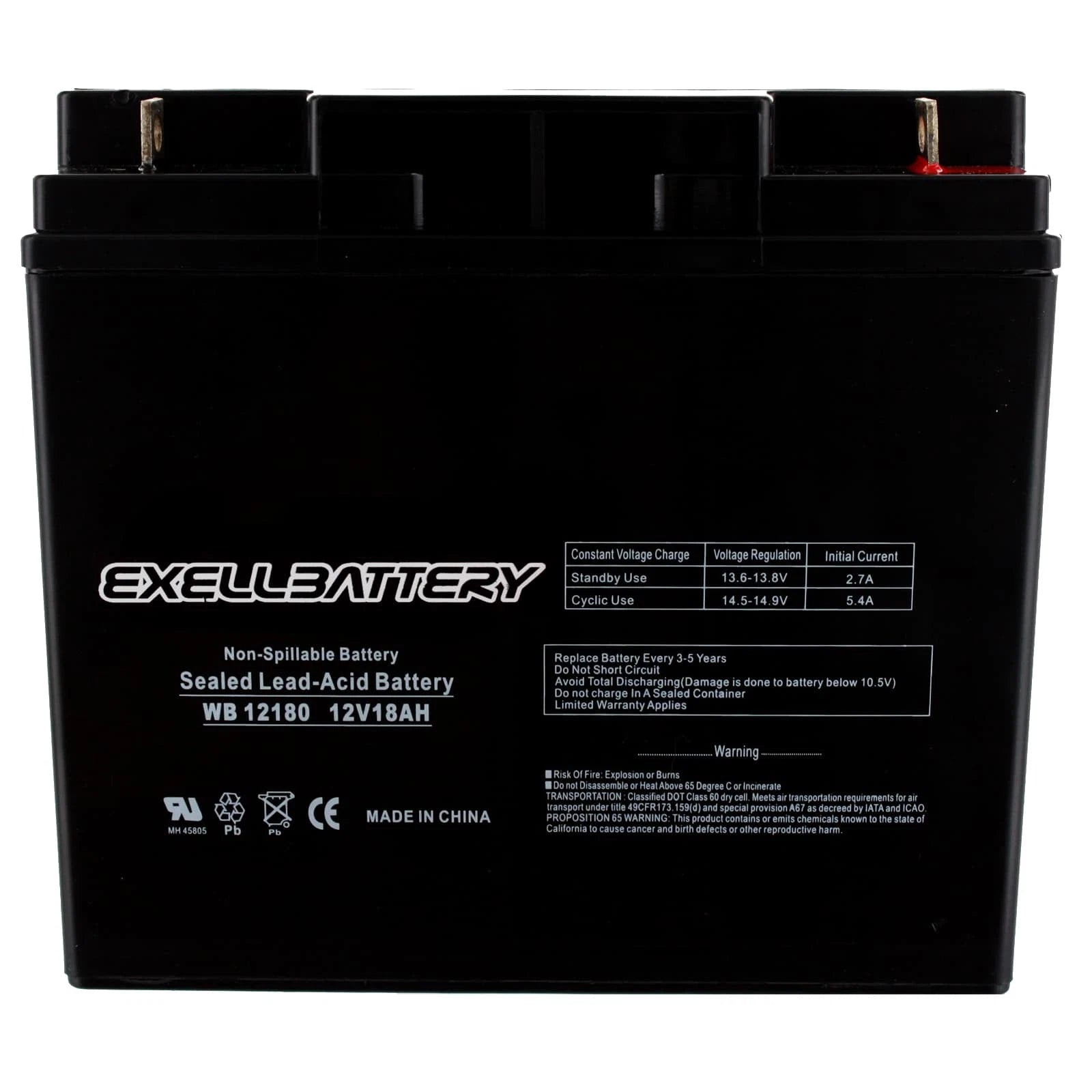 Exell 12V 18Ah SLA Battery Rechargeable AGM Compatible With UB12180, D5745