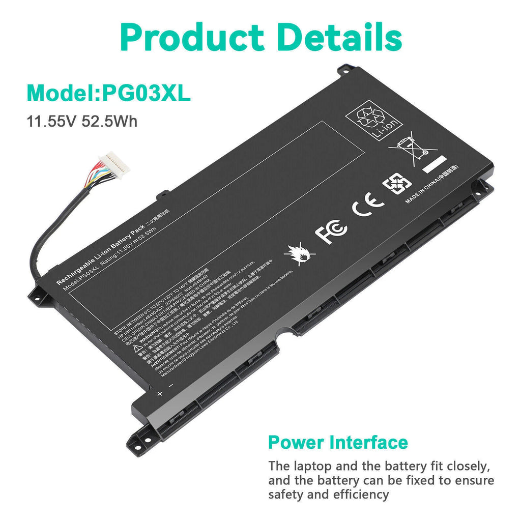 PG03XL Battery for HP PAVILION 15-DK 16-A 15-dk0020TX TPN-C141 L48495-005 52.5Wh