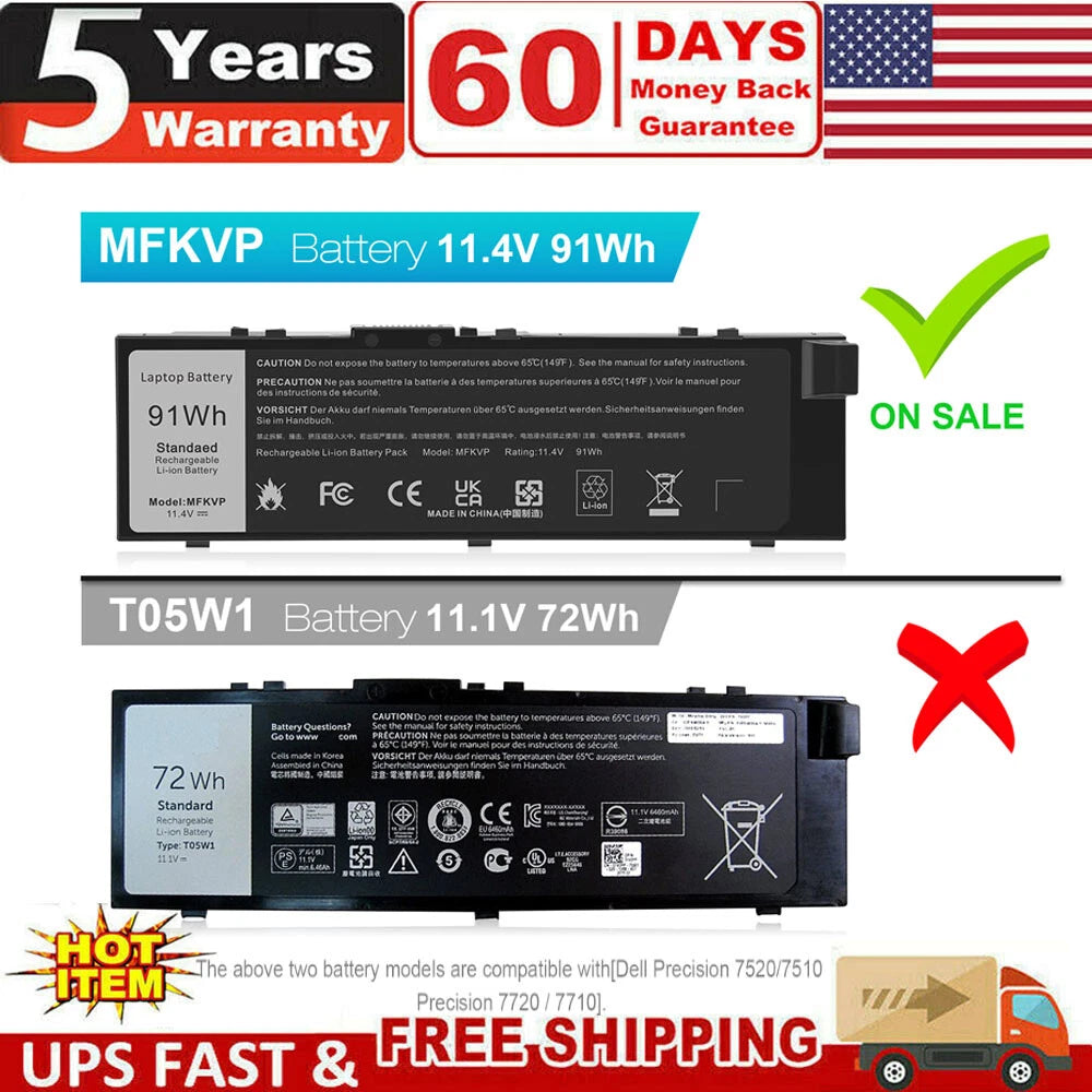 New MFKVP Battery For Dell Precision 15 7510 7520 17 7710 7720 M7510 M7710 91Wh