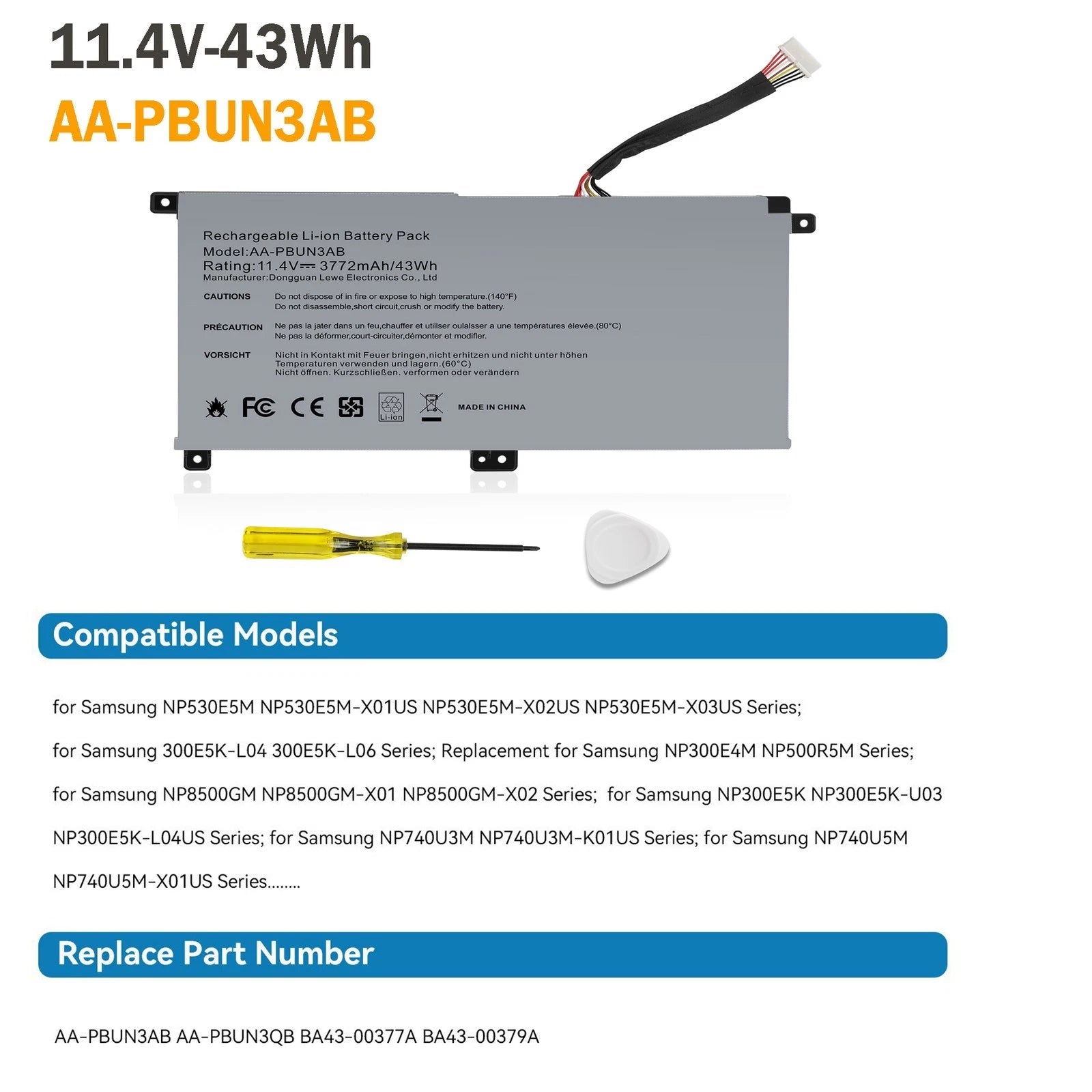 ??Battery AA-PBUN3AB For Samsung NP530E5M NP300E4M 7 Spin NP740U AA-PBUN3QB 43Wh