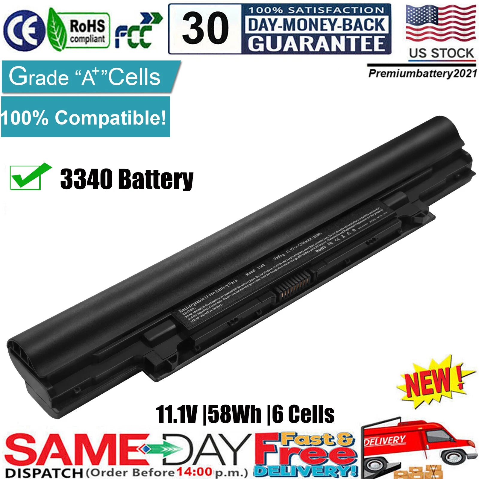 ?Battery for Dell Latitude 3340 YFDF9 P/N 3NG29 HGJW8 JR6XC YFDF9 5MTD8 Notebook