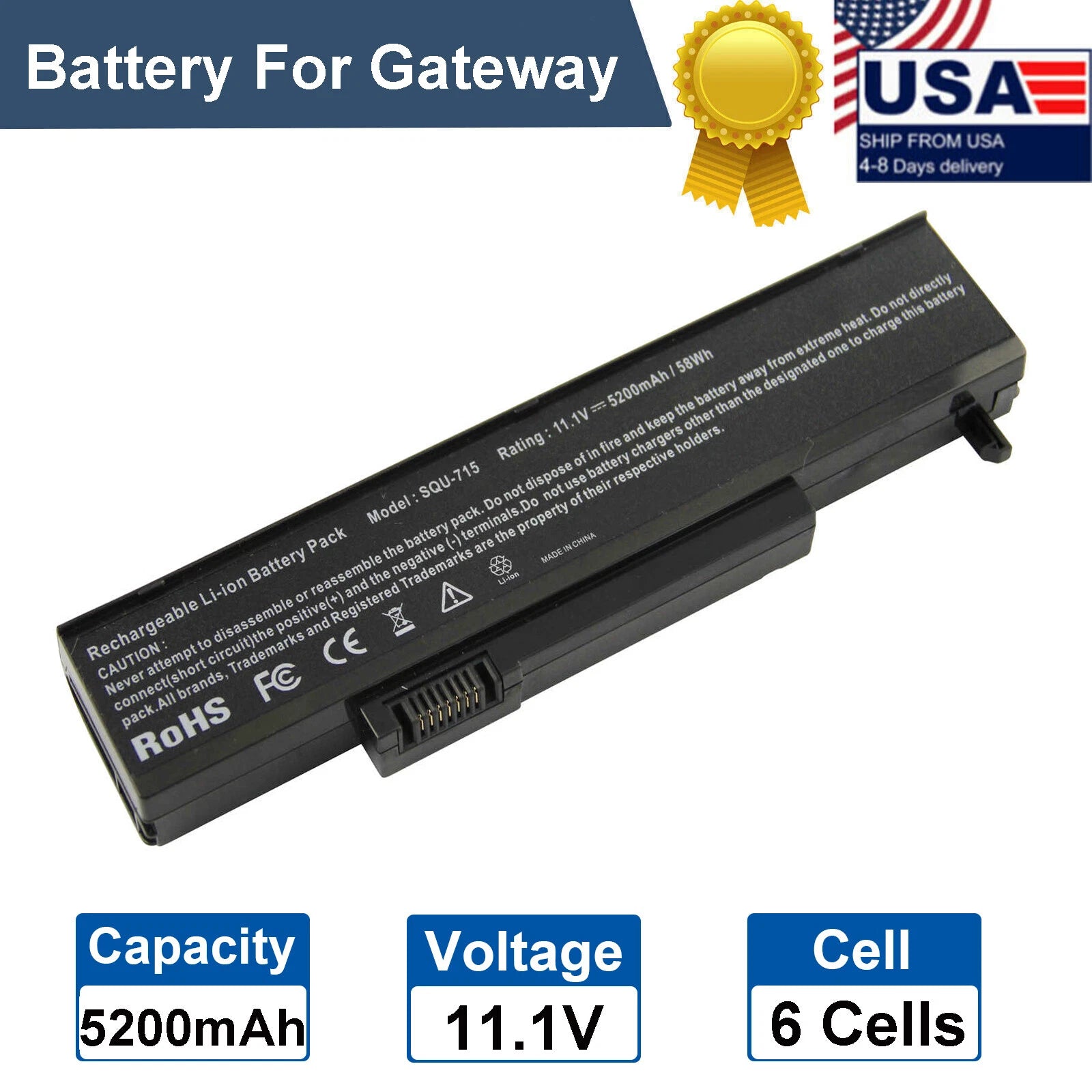 SQU-715 NEW Battery For Gateway SQU-720 M-6823a W35044LB W35044LB-SP W35044LB-SY
