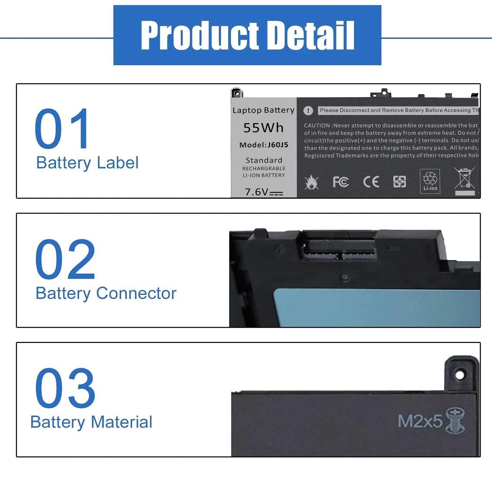 J60J5 Battery For Dell Latitude E7270 242WD P26S001 E7470 P61G001 MC34Y
