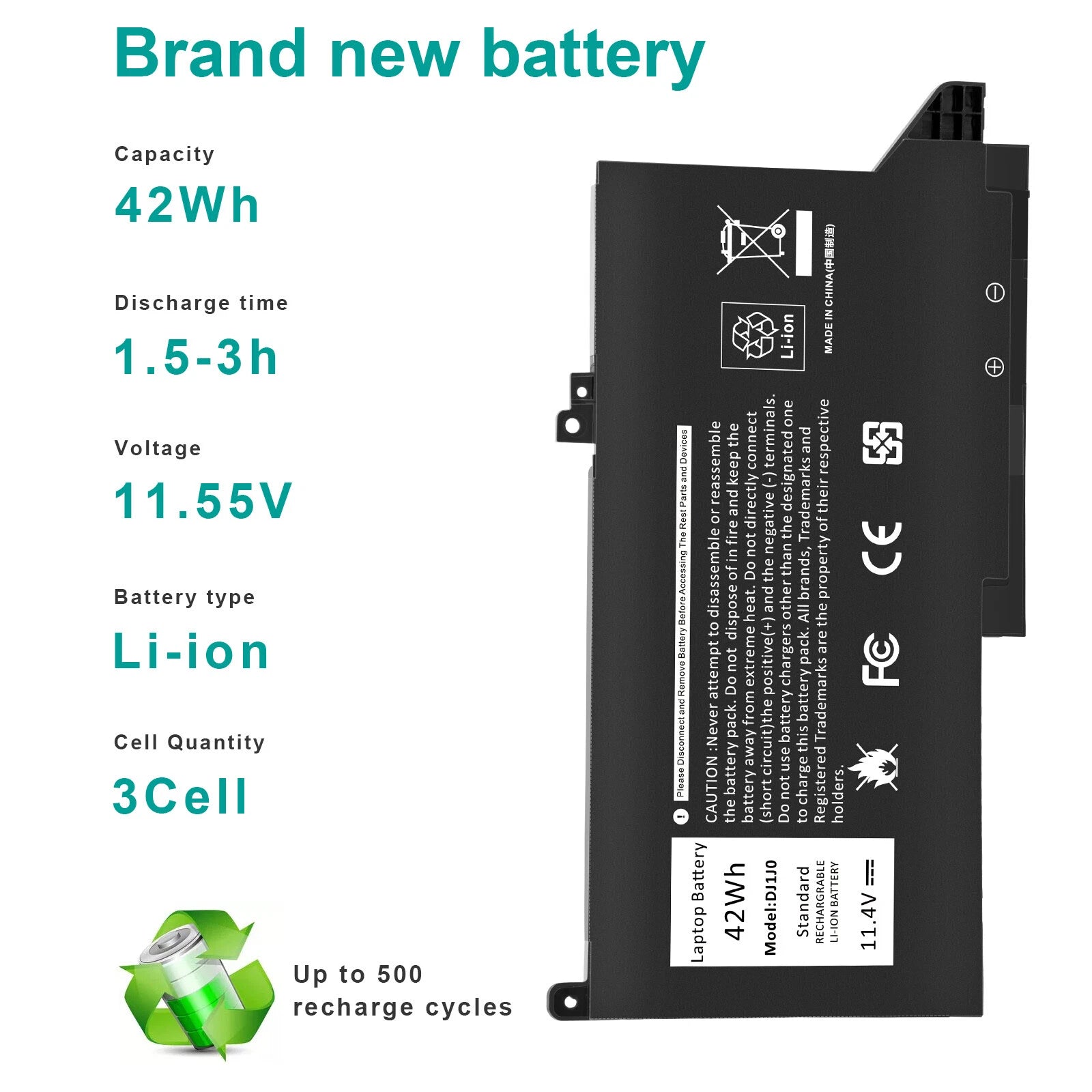 DJ1J0 Battery for Dell Latitude 12 7280 7290 13 7380 7390 14 7480 7490 451-BBZL