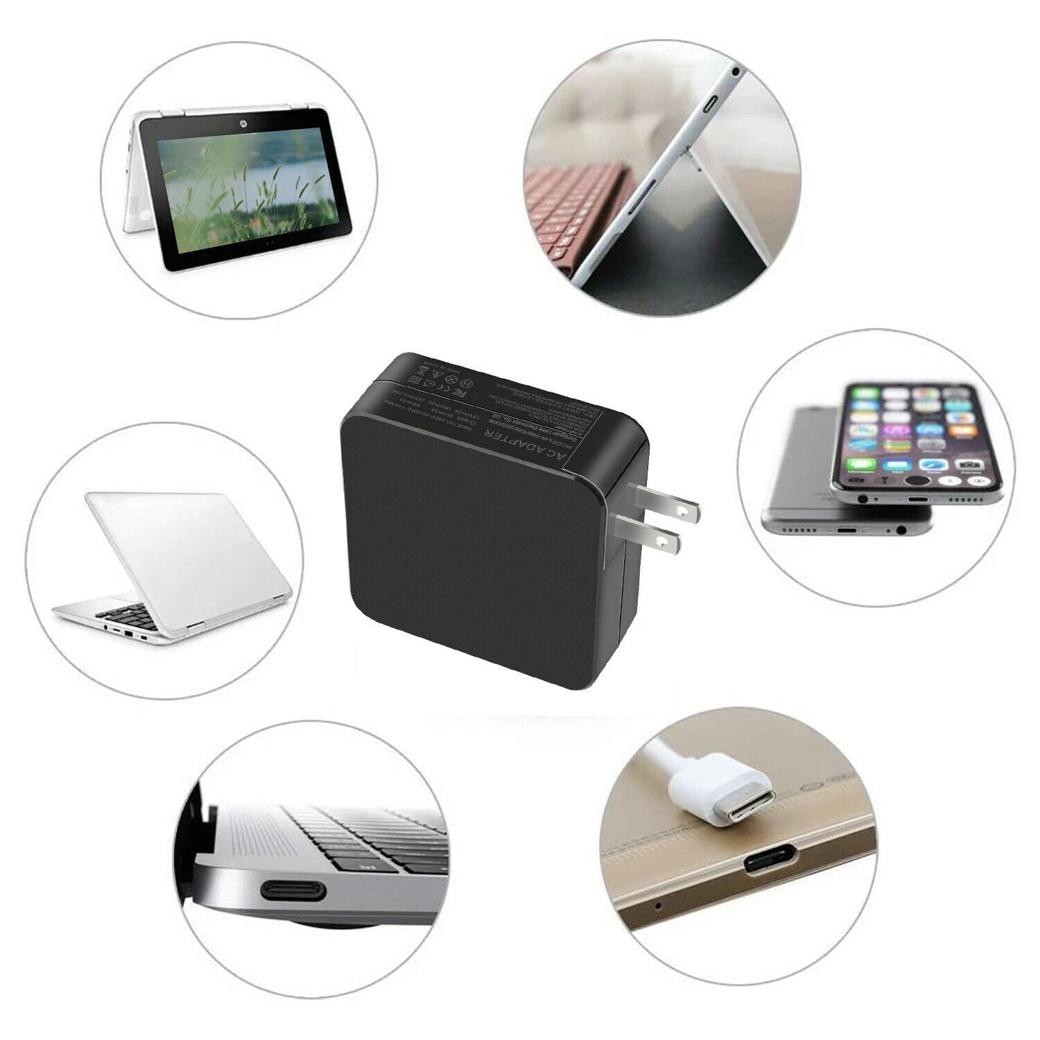 65W Laptop Charger Adapter Type C USB-C Adapter for Lenovo Asus MacBook HP Dell