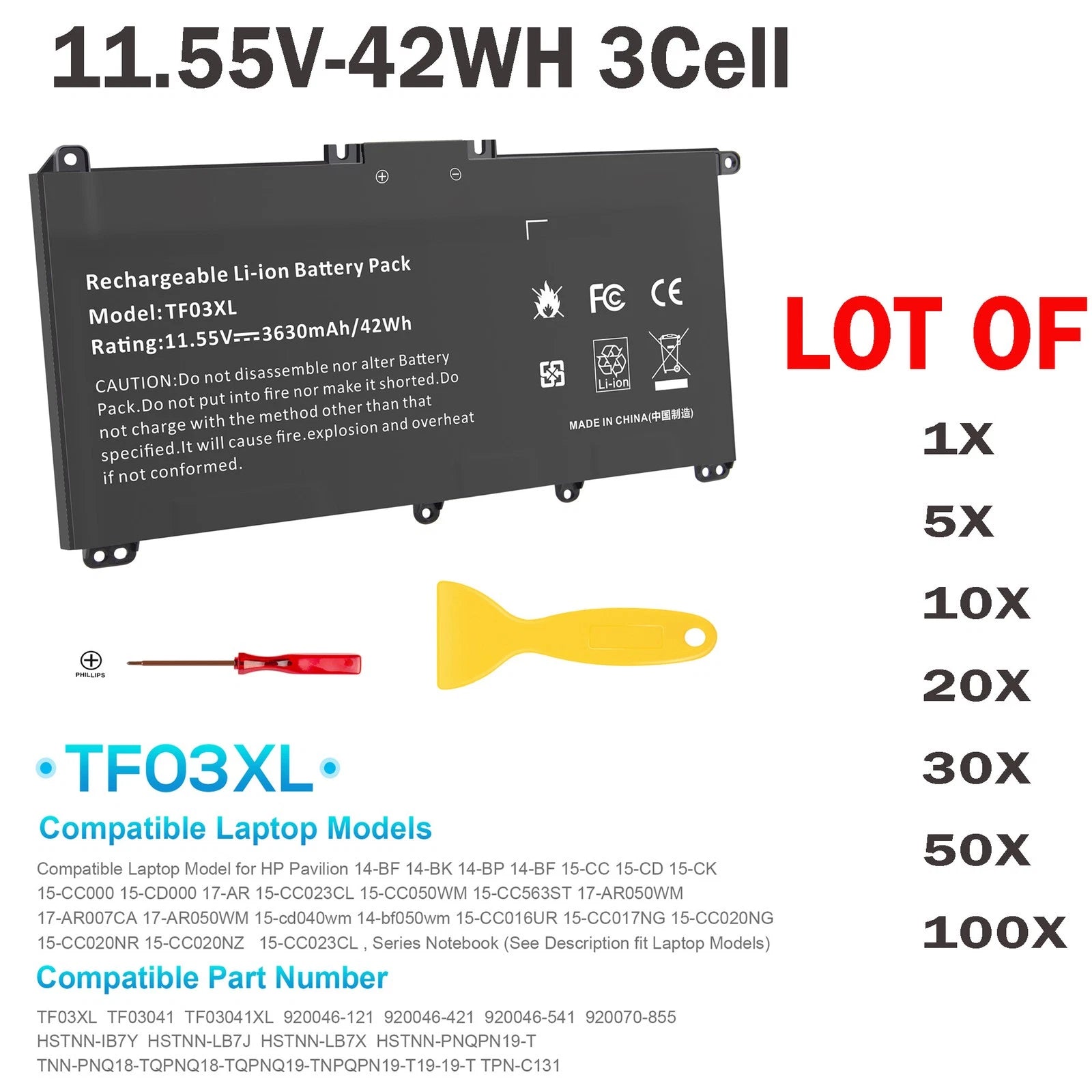 ??LOT OF TF03XL Battery For HP Pavilion 14-BF 14-BK 15-CD 15-CK Serie 920046-121