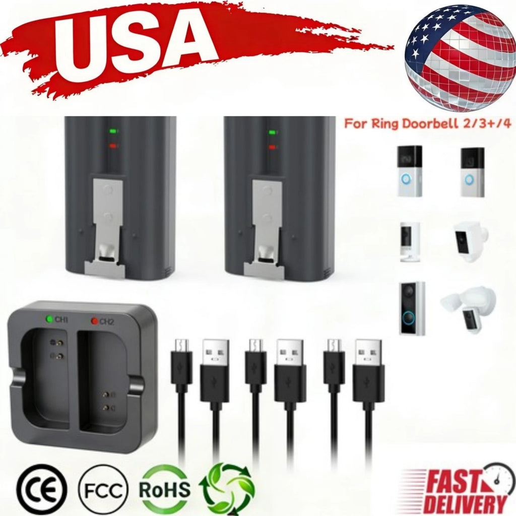 V4 Battery DualCharging Station for Ring Video Doorbell 2/3+/4 & Spotlight Cam
