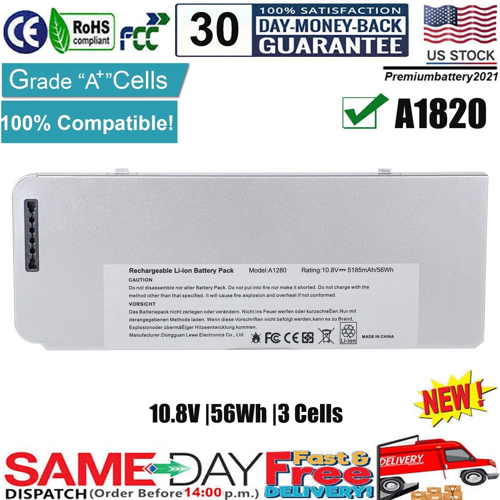 A1280 Battery for Apple MacBook 13" A1278 Late 2008 MB466LL/A MB467LL/A Notebook