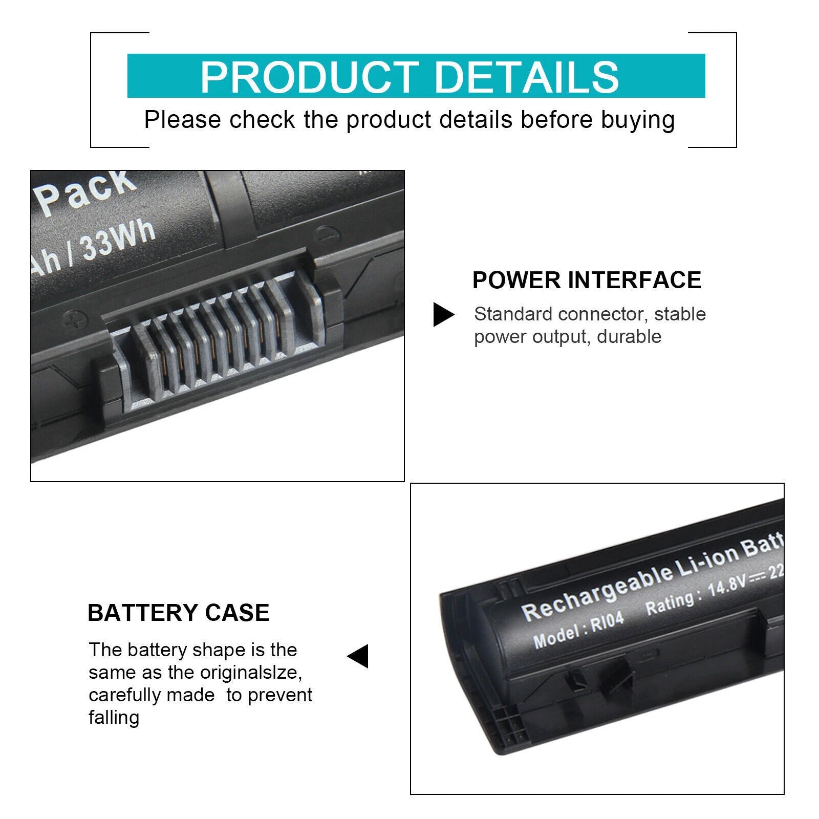 RI04 Battery for HP Probook 450 455 470 G3 G4 Series 805047-851 805294-001 14.8V