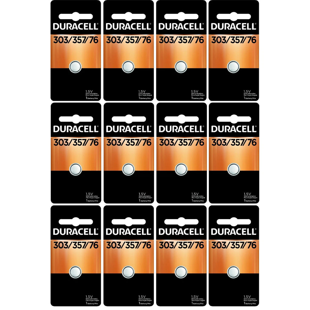 12 x 303/357 Duracell Silver Oxide Batteries (AG13, SR44, SR44W, EPX76, 76B)