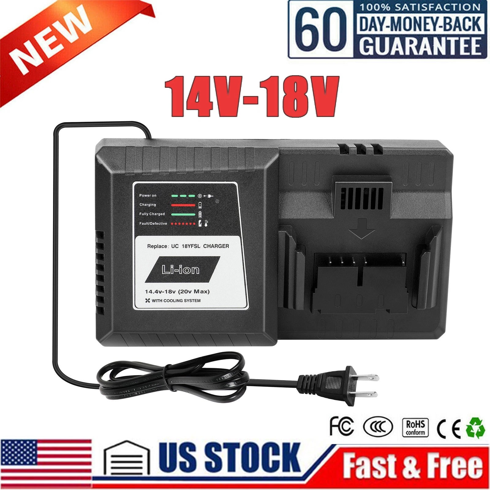 Battery Charger For Hitachi 14.4V- 18V Li-Ion UC18YFSL UC18YSL3 BSL1815 BSL1820