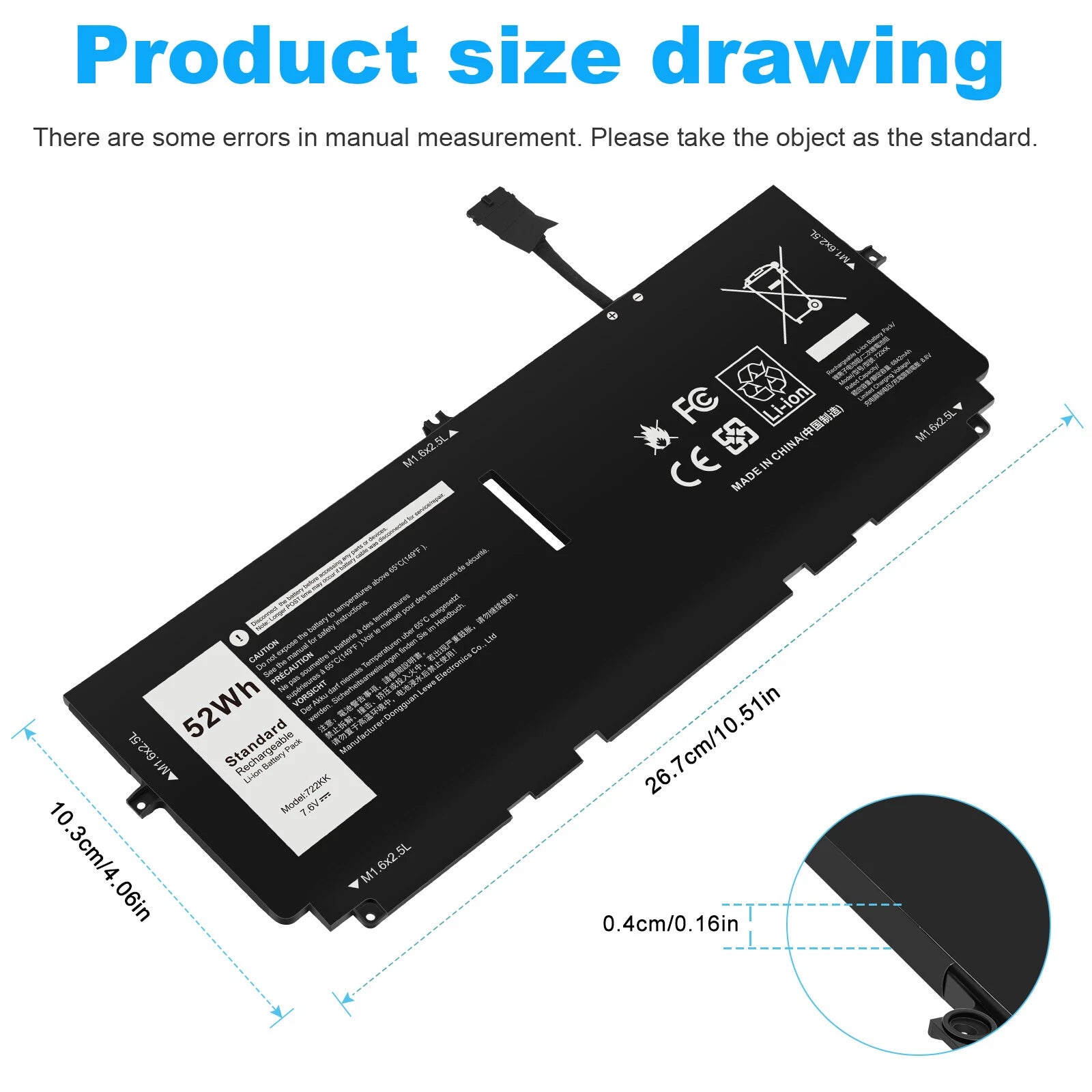 722KK Laptop Battery for Dell XPS 13 9300 9310 P117G001 2XXFW FP86V WN0N0 52Wh