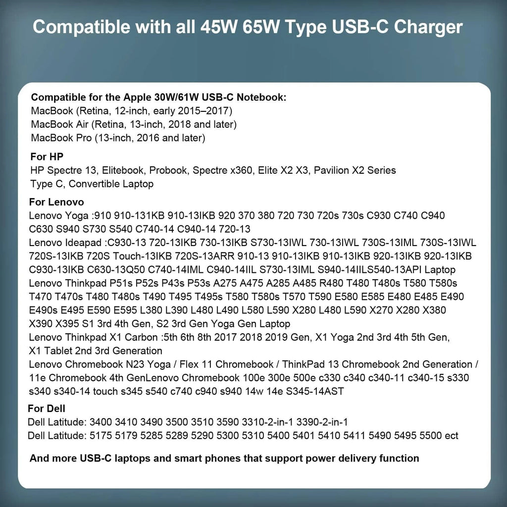 Adapter Charger For Lenovo ThinkPad T480 T480s T490 T490s T495s T580 T580s T590