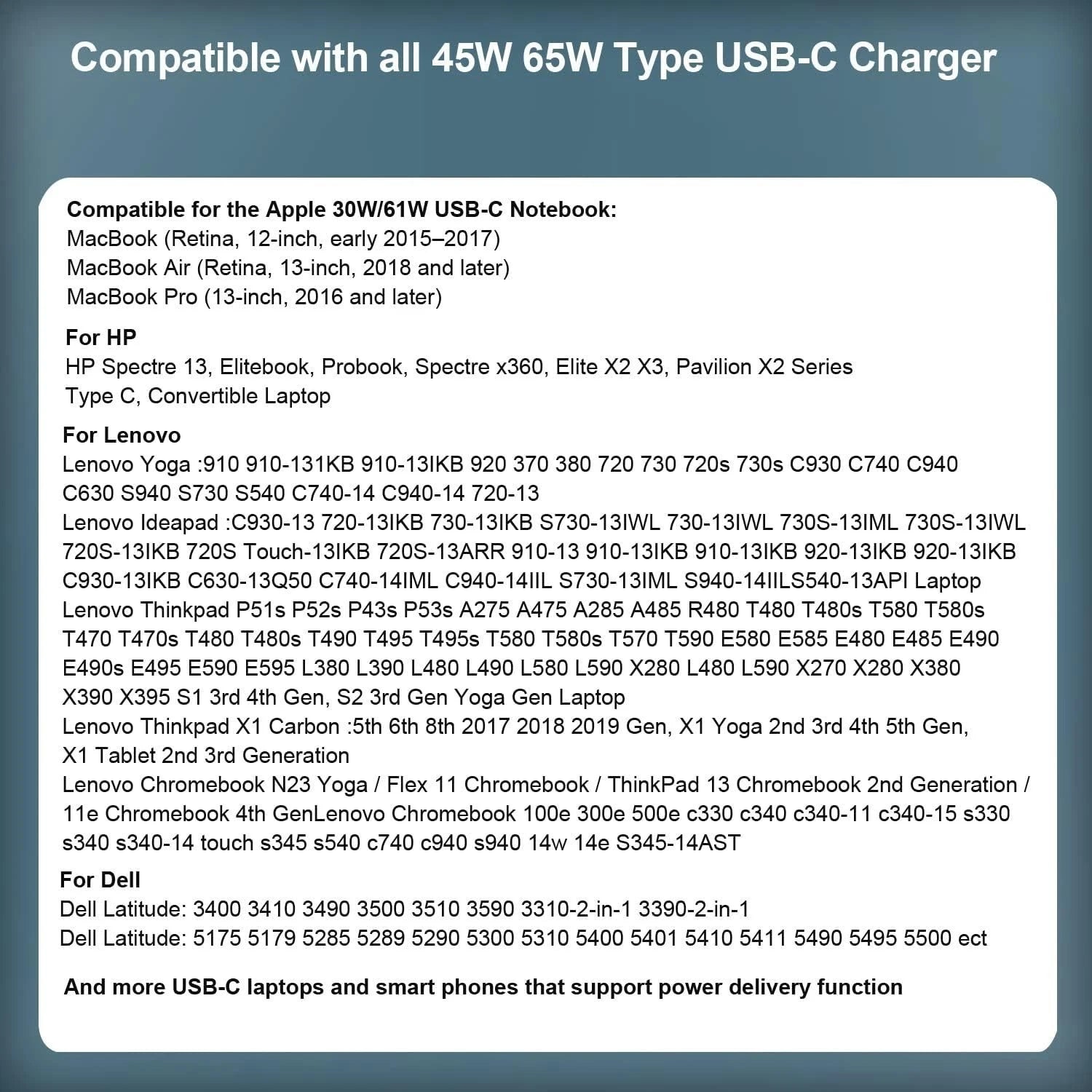 Adapter Charger For Lenovo ThinkPad T480 T480s T490 T490s T495s T580 T580s T590