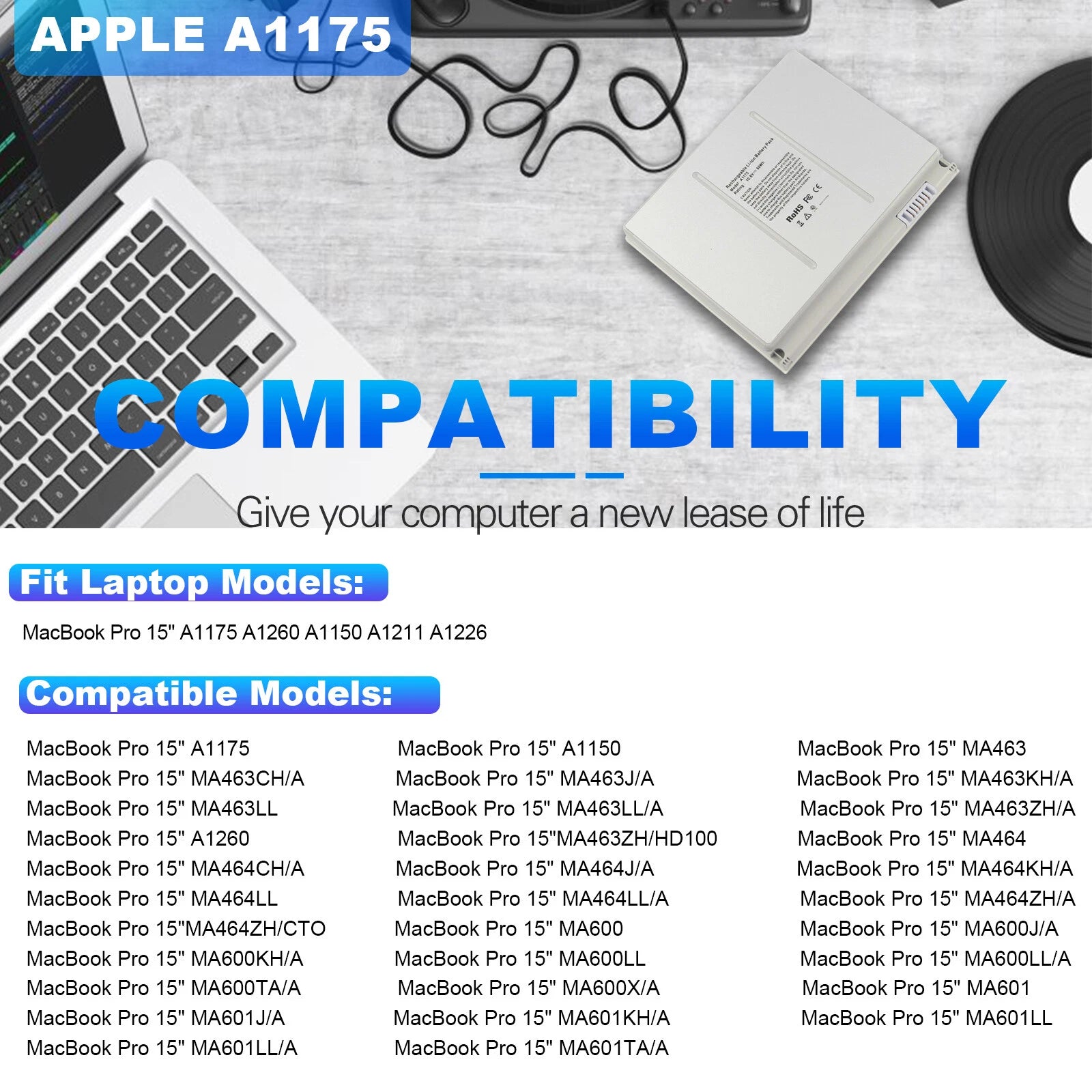 A1175 Battery for Apple Macbook Pro 15" A1150 A1260 A1226 A1211 60Wh