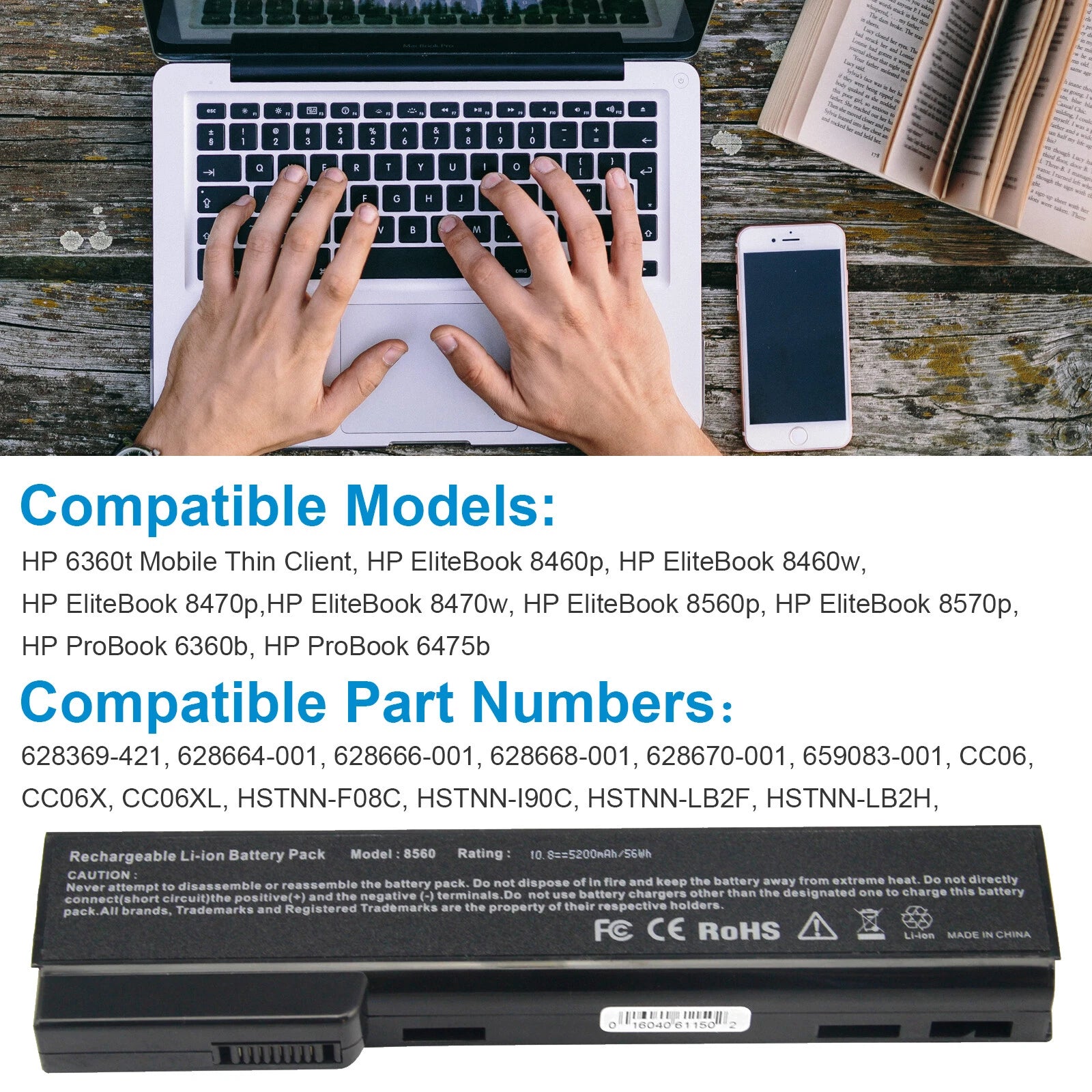 Battery for HP EliteBook 8460W 8460P 8560P 8470P Prob 6560b 6460b 6360b CC06
