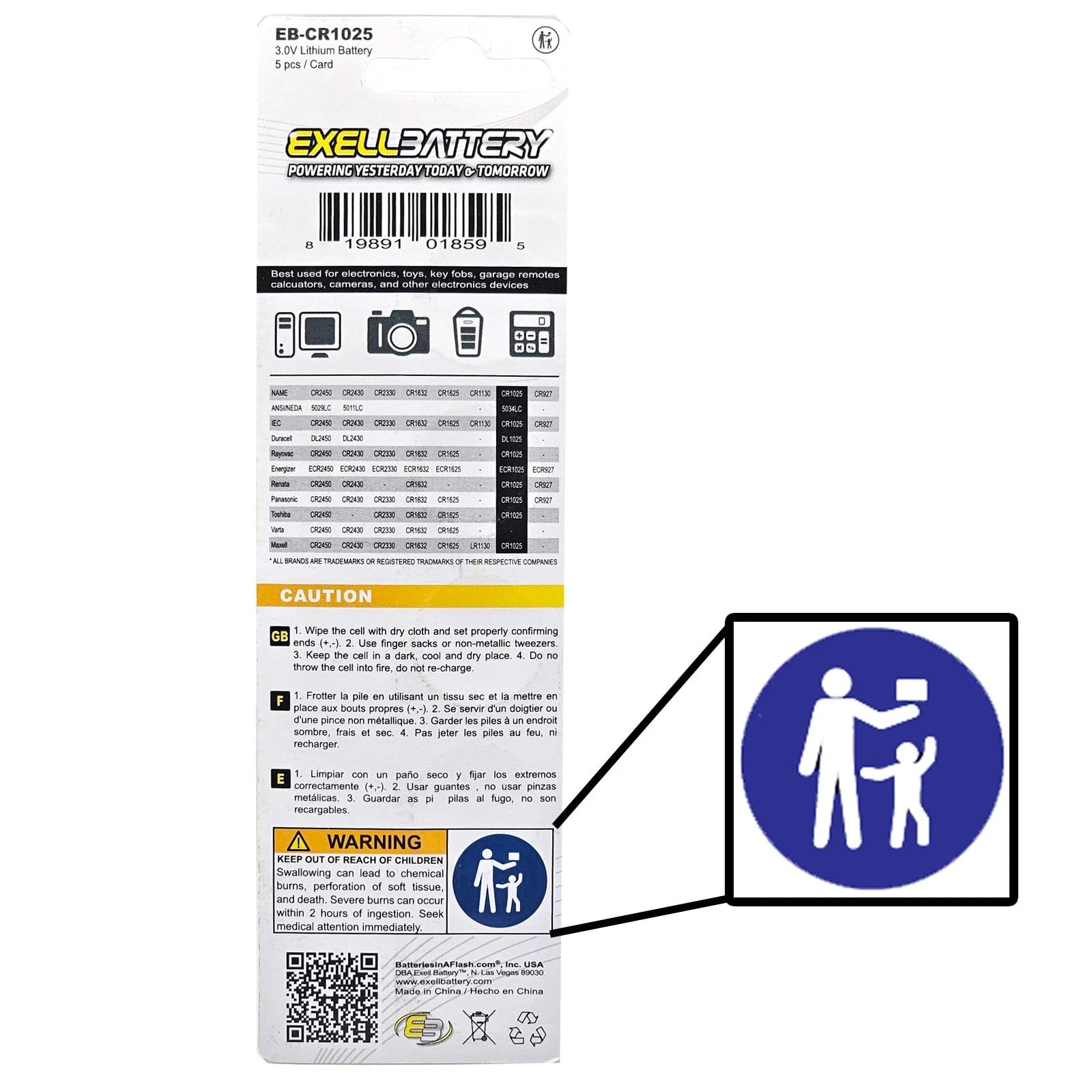 Exell Battery 5-Pack 3V Coin Cell Battery Compatible with CR1025, DL1025, BR1025