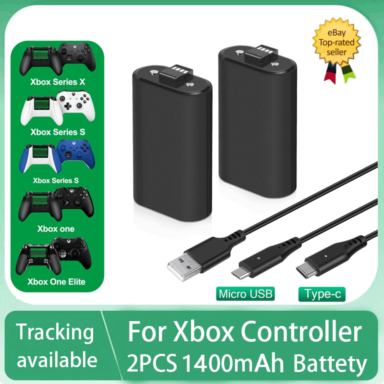 2 x Rechargeable Battery Pack For Xbox Series X/S/Xbox One S/X/E+ Charging Cable