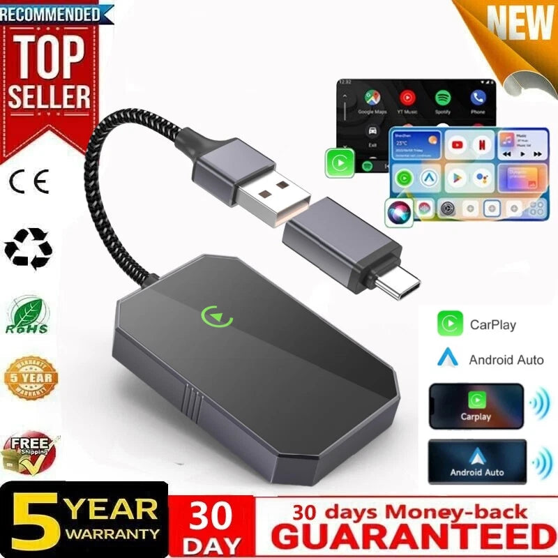 2 in 1 USB Wireless CarPlay & Android Auto Adapter Wireless Dongle Plug & Play