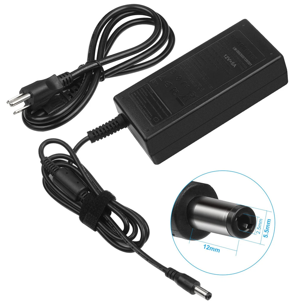60W 12 Volt 5A AC to DC Adapter Charger Power Supply Cord LCD Monitor LED Light