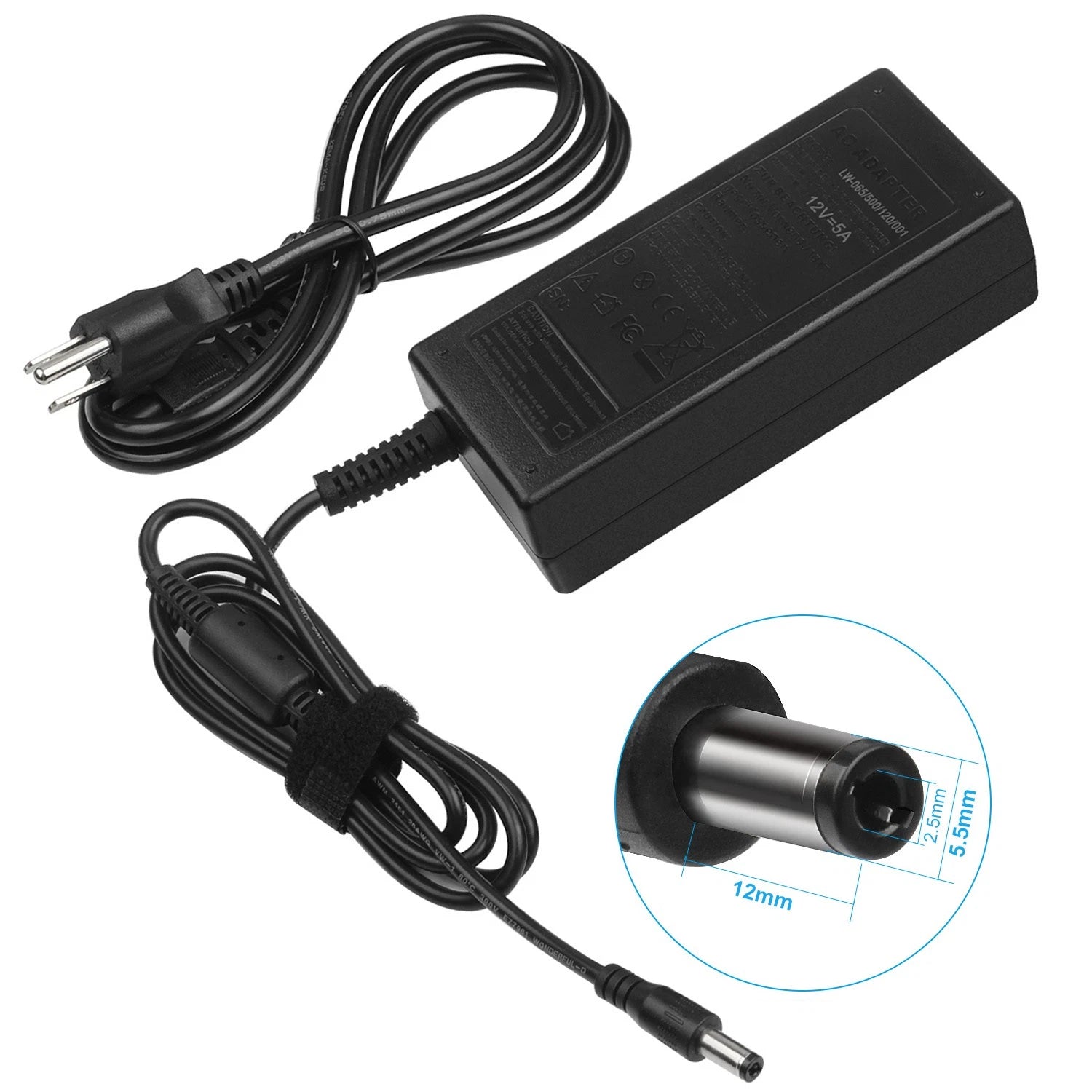 60W 12 Volt 5A AC to DC Adapter Charger Power Supply Cord LCD Monitor LED Light