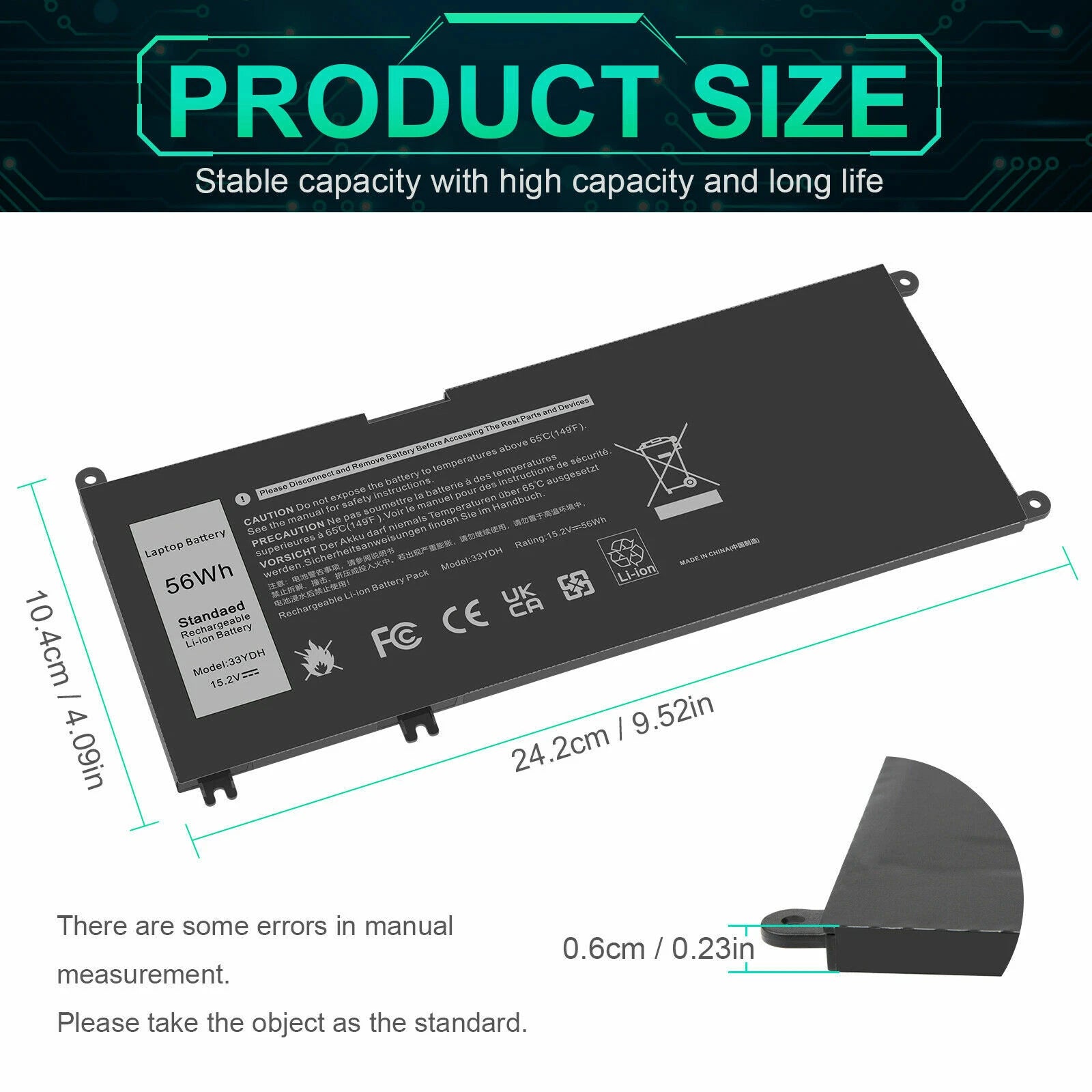 33YDH Battery For Dell Latitude 3400 3380 3480 3500 3580 3590 Inspiron 7586 2in1